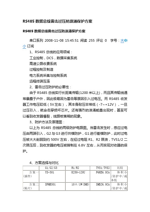 RS485数据总线雷击过压防浪涌保护方案