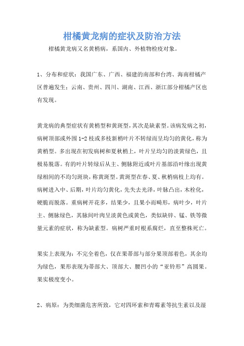 柑橘黄龙病的症状及防治方法