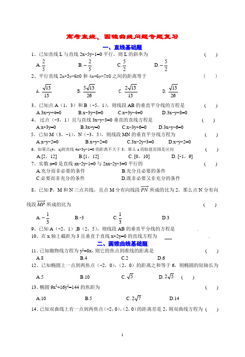 (完整版)数学高职高考专题复习__直线、圆锥曲线问题