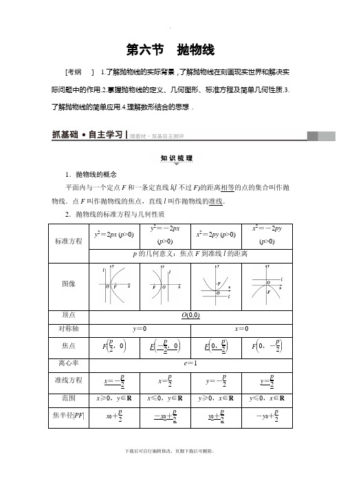 2021高考北师版(理科)数学一轮复习讲义： 第8章 第6节 抛物线