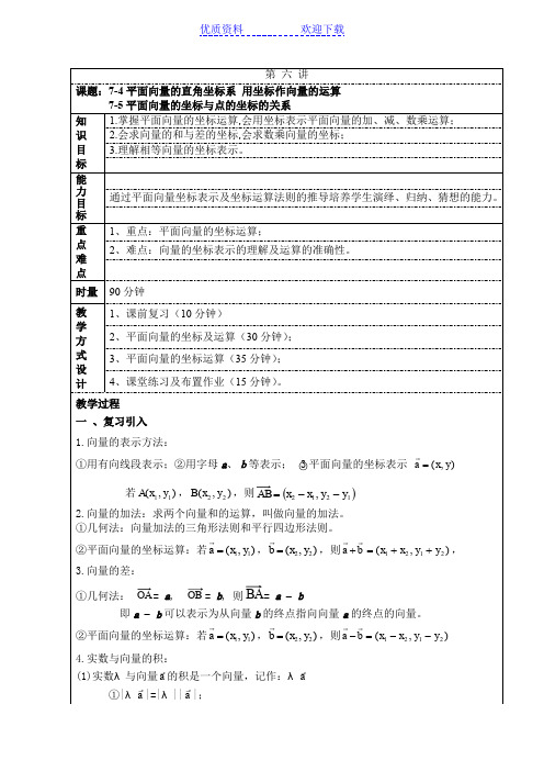 平面向量的坐标与点的坐标的关系