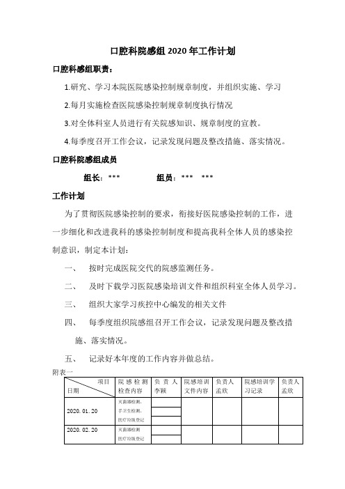 口腔科院感组2020年工作计划