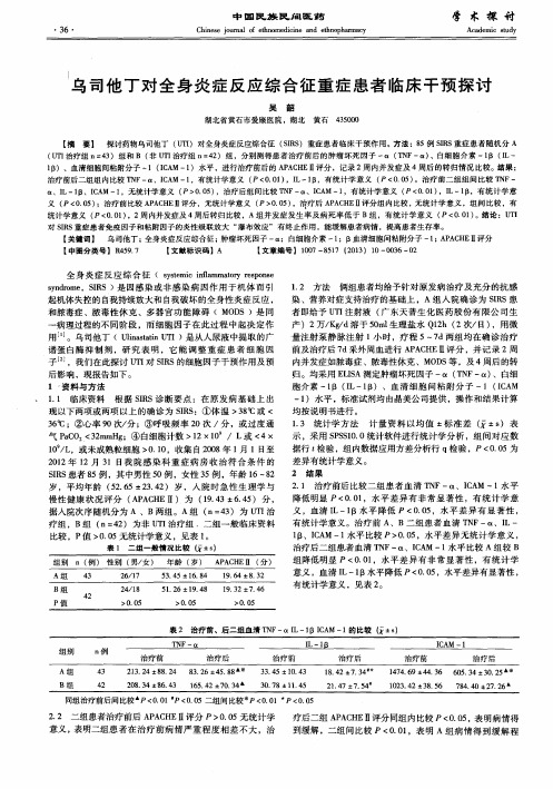 乌司他丁对全身炎症反应综合征重症患者临床干预探讨