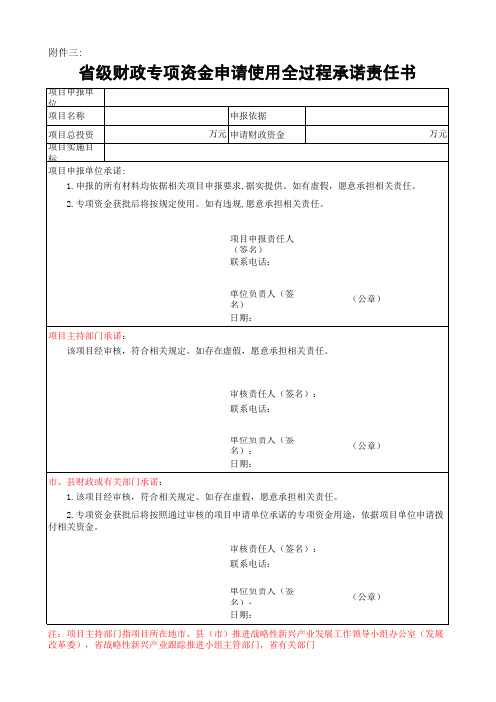 省级财政专项资金申请使用全过程承诺责任书