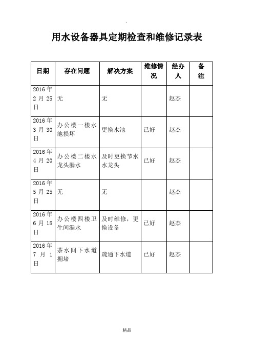 用水设备器具定期检查和维修记录表