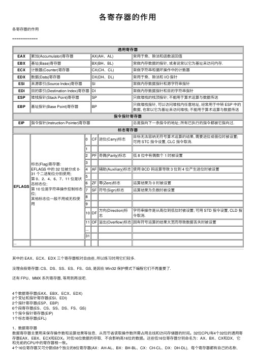 各寄存器的作用