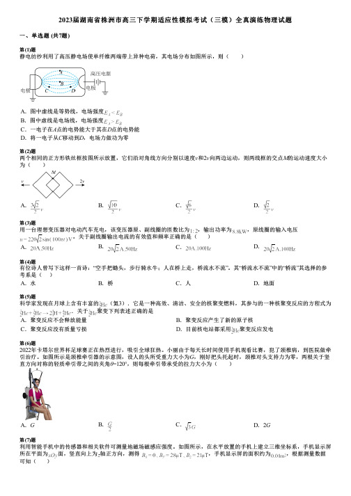 2023届湖南省株洲市高三下学期适应性模拟考试(三模)全真演练物理试题