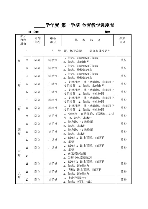 四年级体育与健康学期体育教学进度表