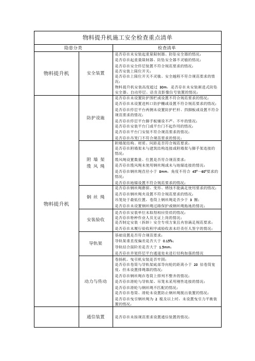 物料提升机施工安全检查重点清单