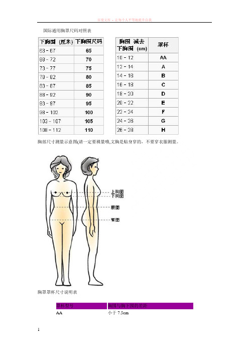 国际通用胸罩尺码对照表及其他