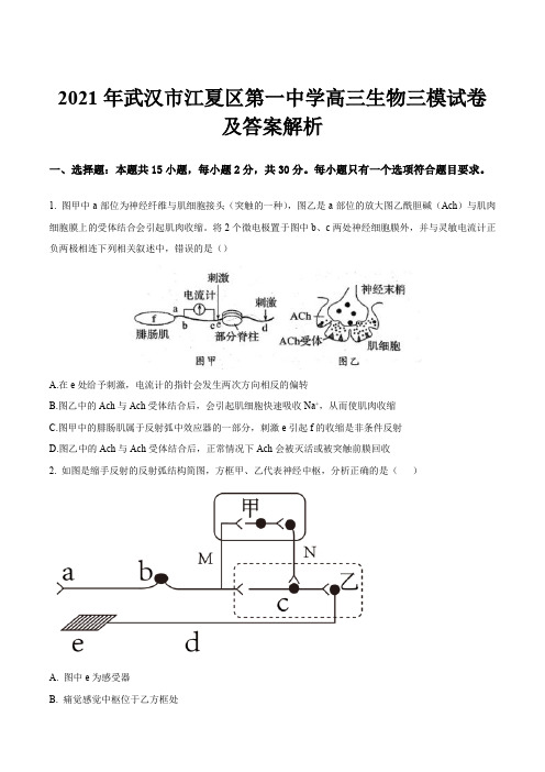 2021年武汉市江夏区第一中学高三生物三模试卷及答案解析