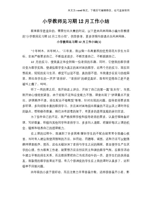 小学教师见习期12月工作小结