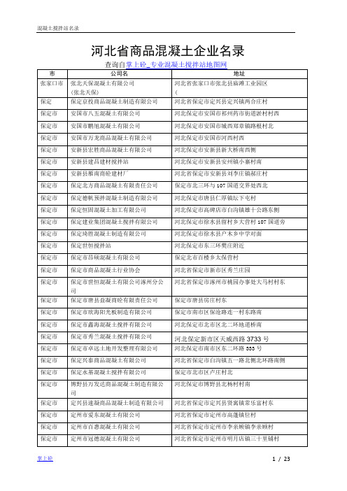 河北省商品混凝土企业名录