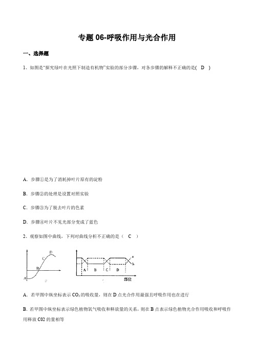 2020浙版中考科学(生物)专题06-呼吸作用和光合作用