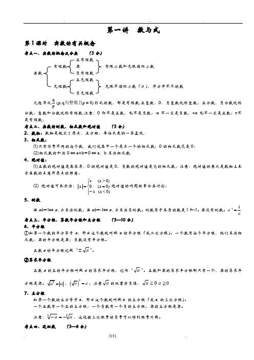 中考数学知识点总结完整版