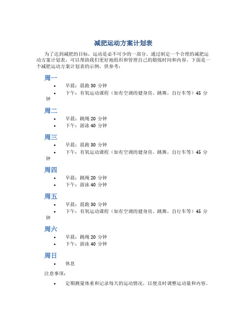 减肥运动方案计划表