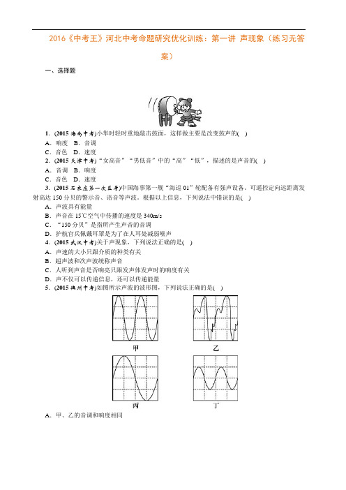 2016《中考王》河北中考命题研究考点清单:第一讲 声现象(练习无答案)