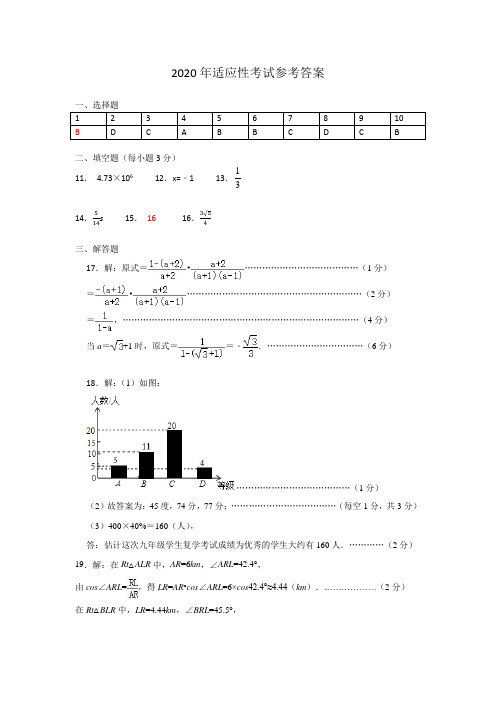 【全国中考】襄州区2020年中考适应性考试 数学答案