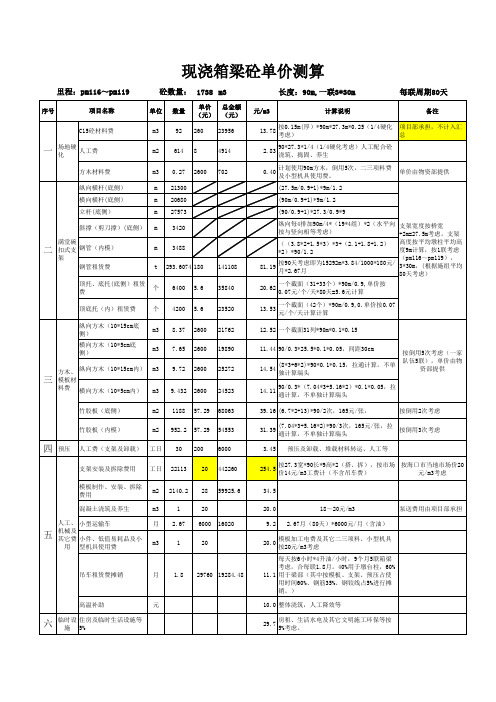 箱梁砼及钢筋单价测算