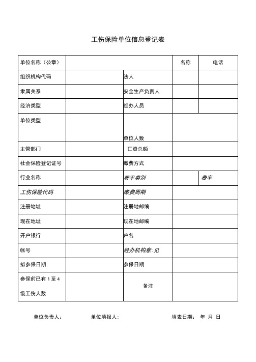 工伤保险单位信息登记表