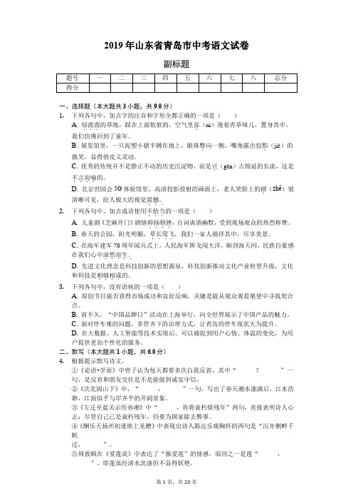 2019年山东省青岛市中考语文试卷含答案解析