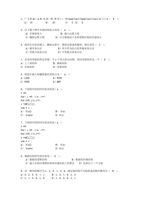 2015江西省数据结构试题及答案