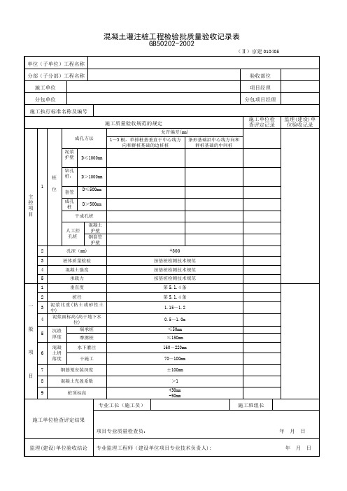 混凝土灌注桩检验批质量验收记录表