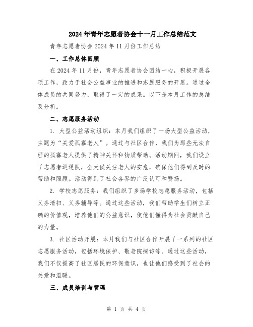 2024年青年志愿者协会十一月工作总结范文