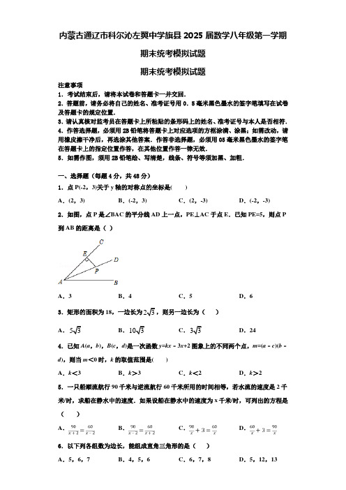 内蒙古通辽市科尔沁左翼中学旗县2025届数学八年级第一学期期末统考模拟试题含解析