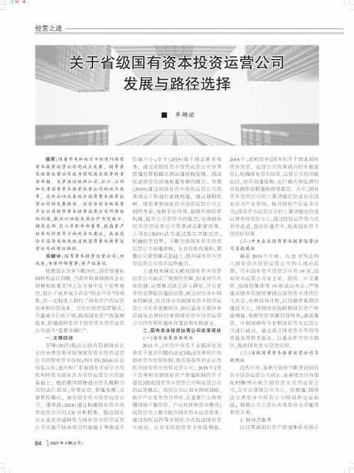 关于省级国有资本投资运营公司发展与路径选择