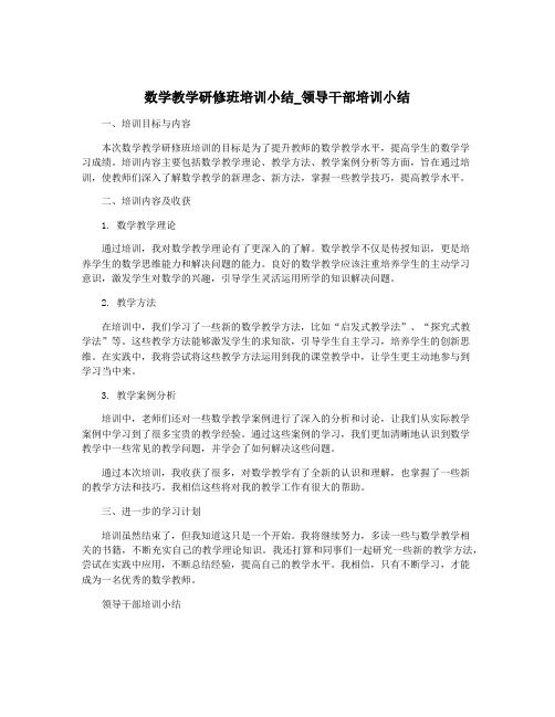 数学教学研修班培训小结_领导干部培训小结