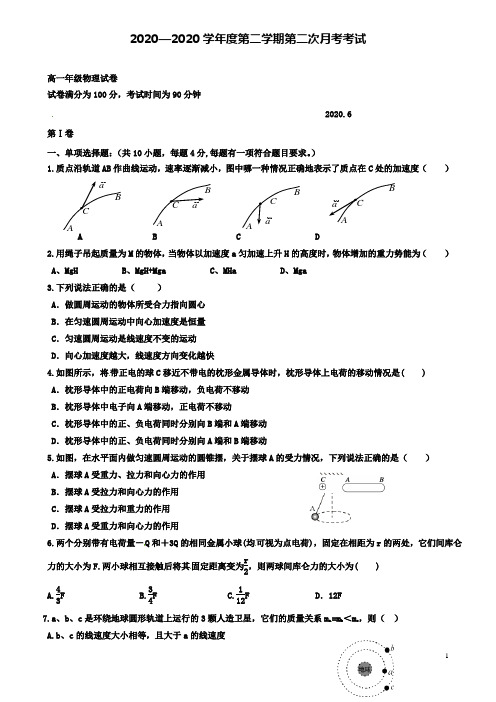 内蒙古包头市2020学年高一物理下学期第二次月考试题20