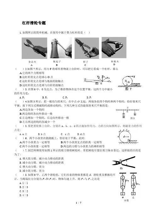 杠杆滑轮专题(整理)有答案