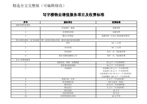 写字楼物业增值服务项目及收费标准精选全文