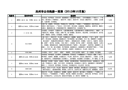 兰州市公交线路一览表(2012年10月版)