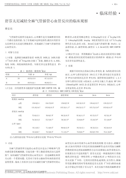 舒芬太尼减轻全麻气管插管心血管反应的临床观察