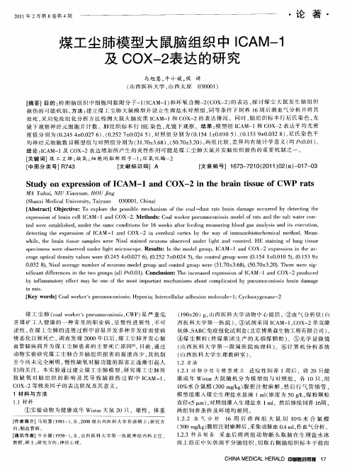 煤工尘肺模型大鼠脑组织中ICAM-1及COX-2表达的研究