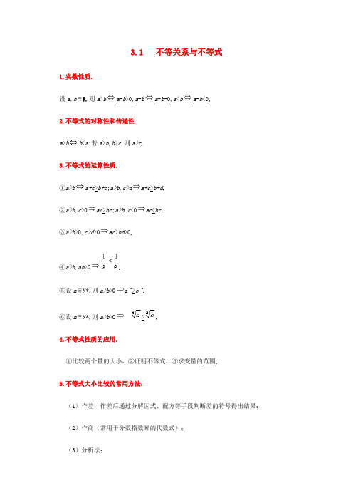 陕西省吴堡县吴堡中学高中数学 第三章 不等关系与不等式知识汇总素材 北师大版必修5