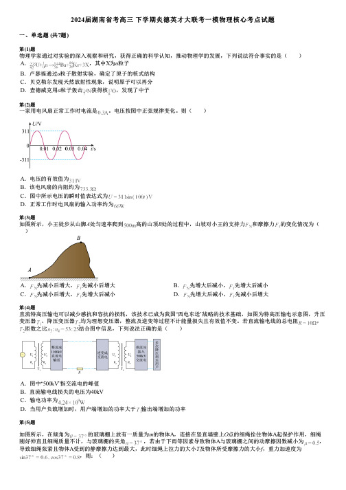 2024届湖南省考高三 下学期炎德英才大联考一模物理核心考点试题