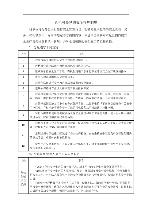 总包对分包的安全管理制度