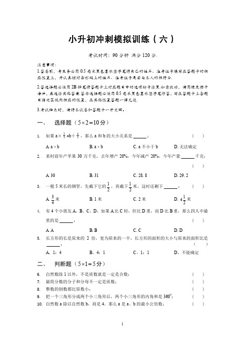 小升初冲刺模拟训练6