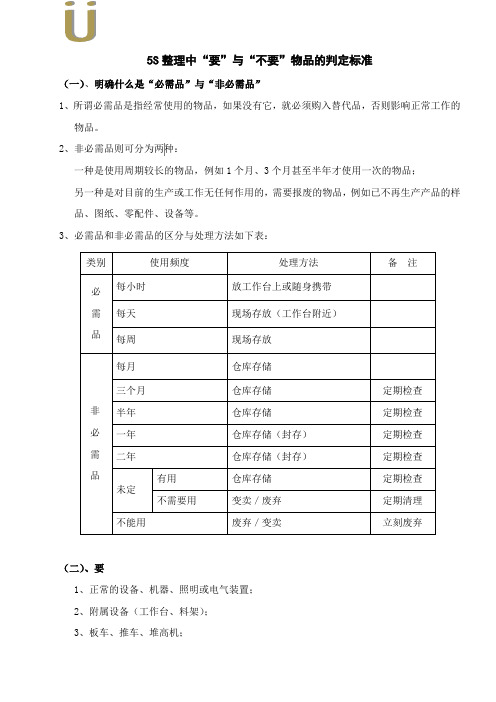 S整理中要与不要物品判断标准