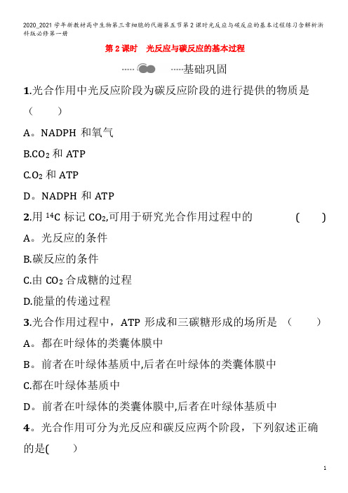 高中生物第三章细胞的代谢第五节第课时光反应与碳反应的基本过程练习含解析浙科版第一册