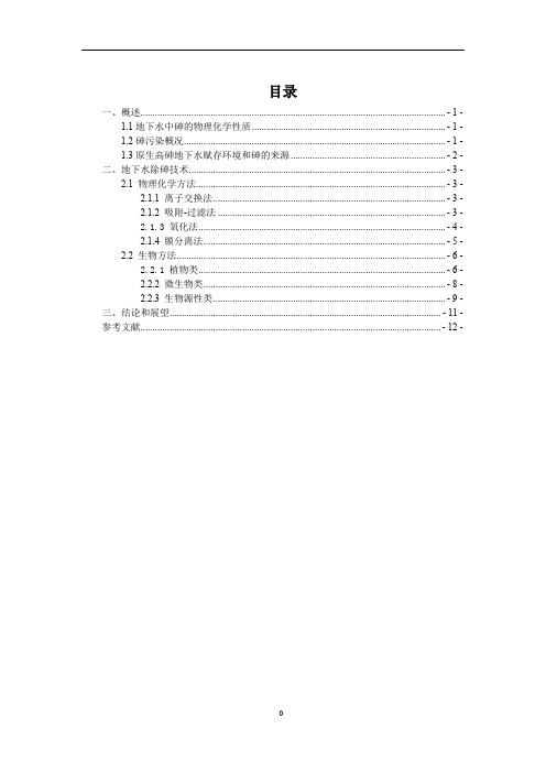 地下水污染防治报告(砷处理)