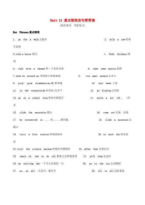 七年级英语下册 Unit 11 How was your school trip重点单词及句型背诵、默写 (新版)人教新目标版