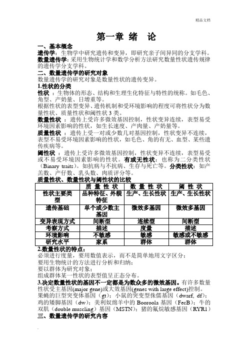 数量遗传学知识点总结