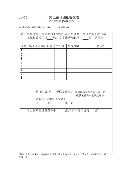 【工程表格模板】施工设计图纸签发表