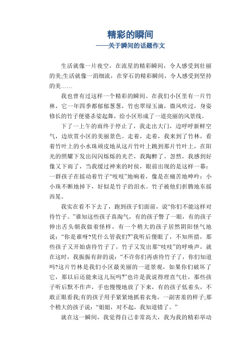 高中生优秀习作范文：精彩的瞬间_关于瞬间的话题作文