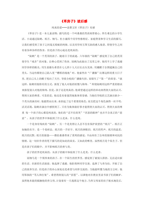 九年级语文上册 第五单元 17《草房子》读后感 鄂教版