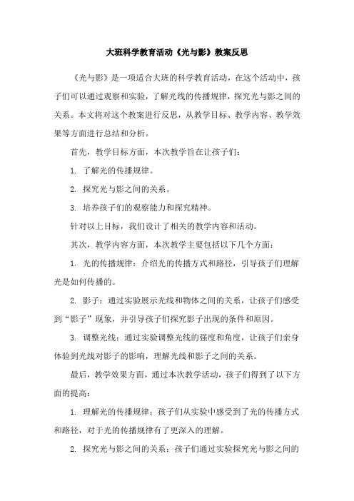 大班科学教育活动《光与影》教案反思